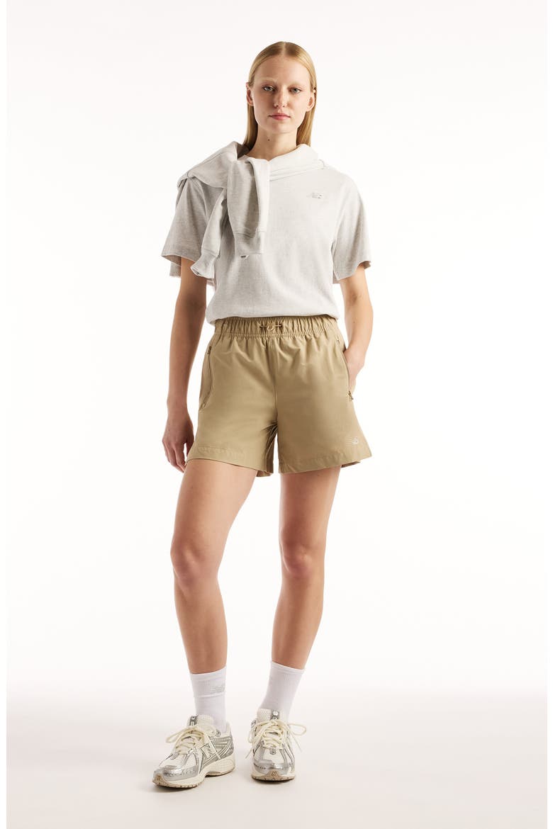 Shifted Cinched Woven Shorts, Alternate, color, BEIGE