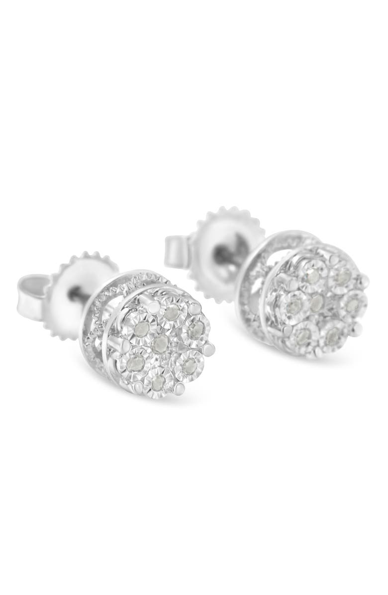 Haus of Brilliance Silver Diamond Cluster Stud Earrings, Alternate, color, White
