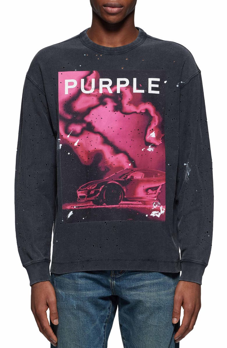 PURPLE BRAND Oversize Long Sleeve Distressed Graphic T-Shirt, Main, color, 