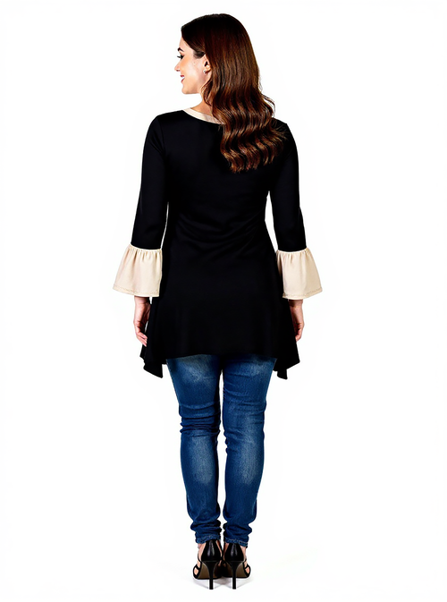 24seven Comfort Apparel Swing High Low Bell Sleeve Maternity Tunic Top In Black