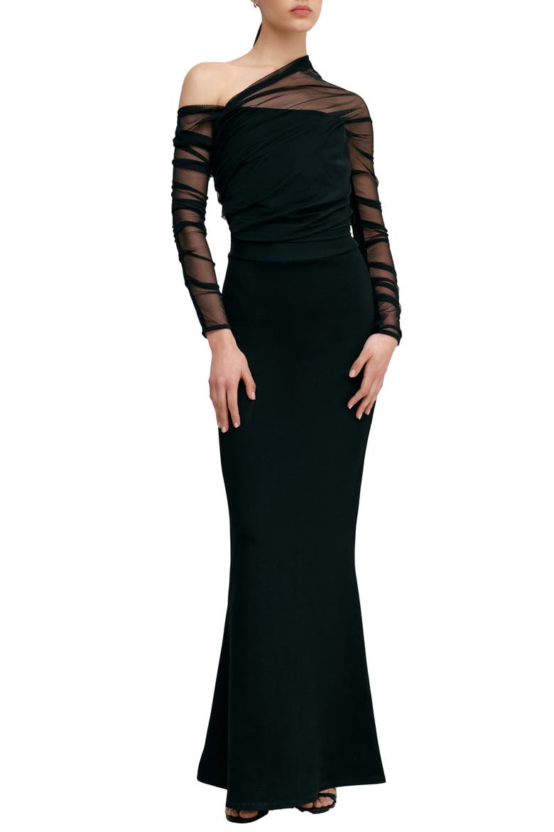 Monroe Long Sleeve Mermaid Gown, Main, color, BLACK