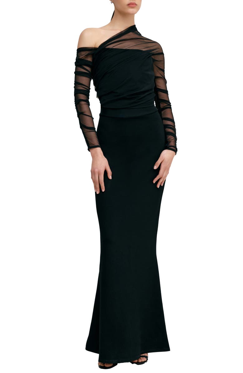 Marcella Monroe Long Sleeve Mermaid Gown, Main, color, Black