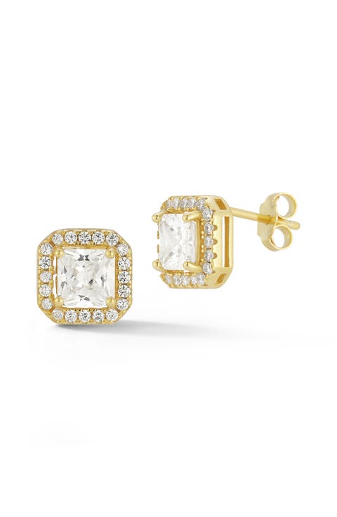 14k Gold Plated Silver Cluster Stud Earrings