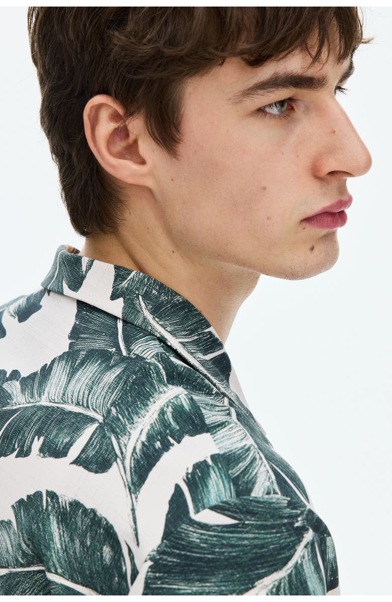 H&M Regular Fit Resort Shirt, Alternate, color, White/Plants