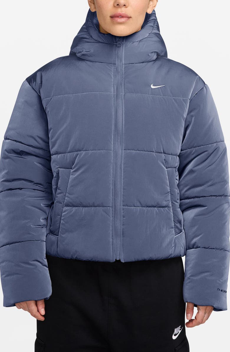 Nike Sportswear Therma-FIT Water Resistant Hooded Puffer Jacket, Main, color, World Indigo/ White