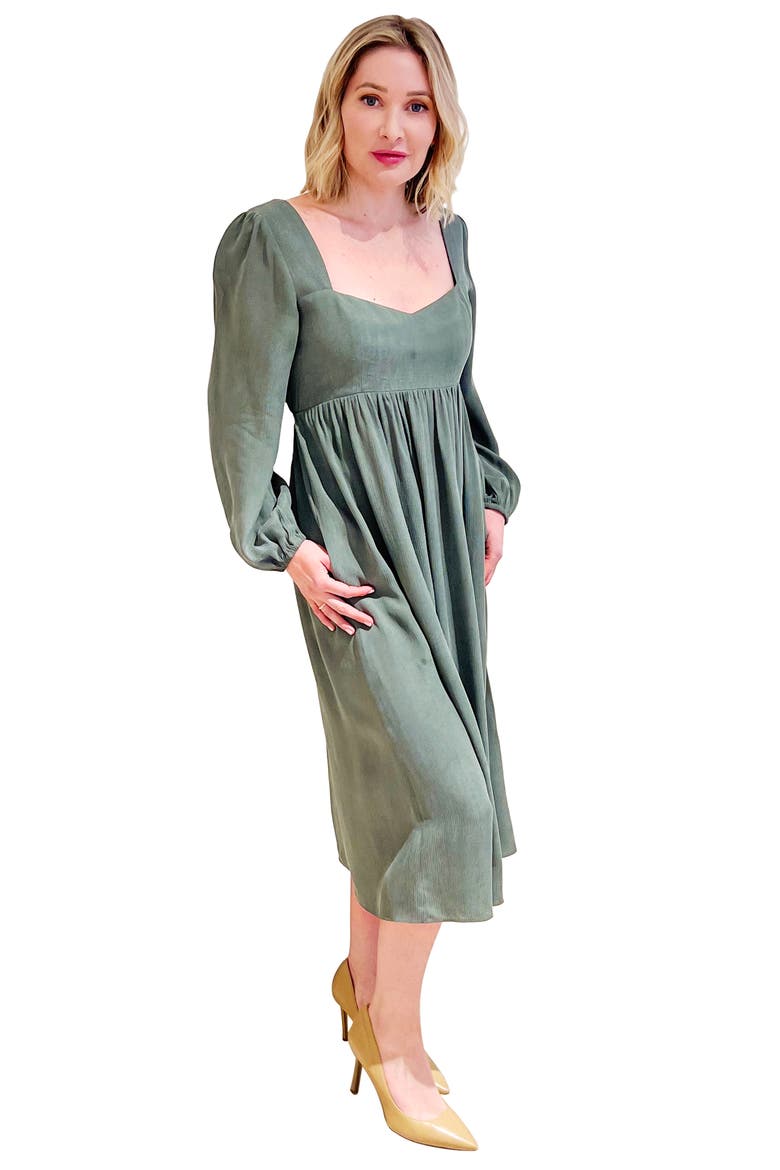 Sophie Long Sleeve Maternity Midi Dress, Alternate, color, GREEN