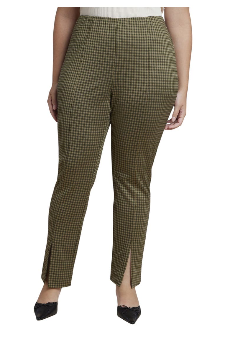 Houndstooth Fitted Slit Hem Pant (plus), Main, color, GREEN CHECK