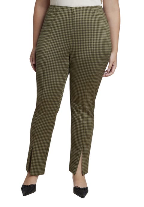 Houndstooth Fitted Slit Hem Pant (plus)