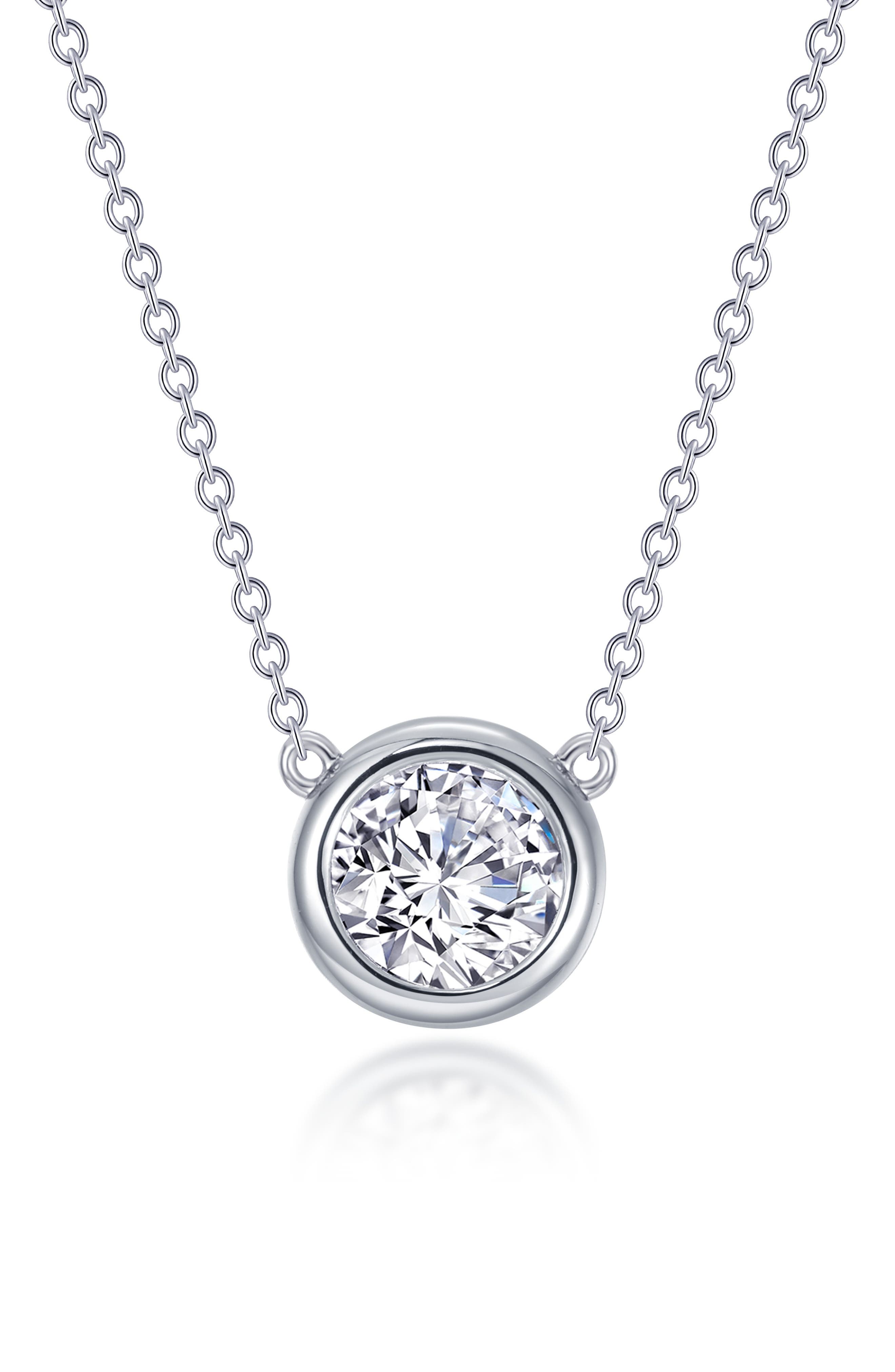 Bezel Simulated Diamond Solitaire Pendant Necklace
