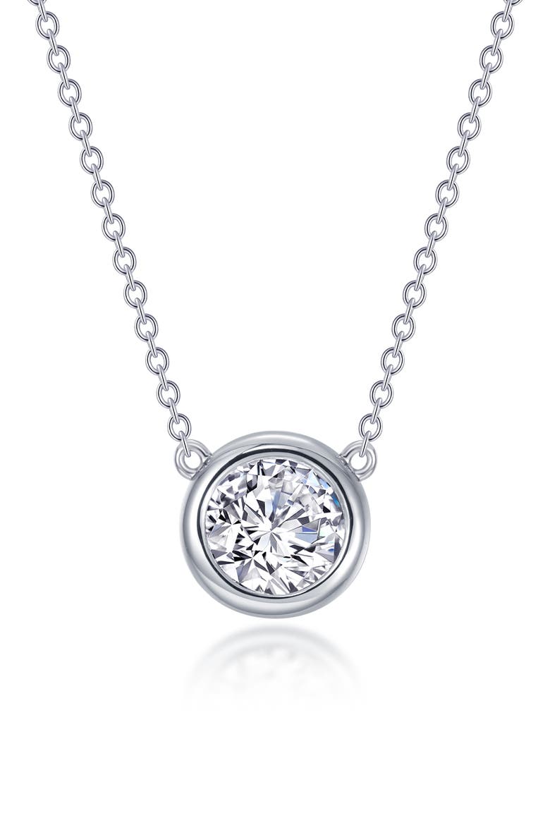 Bezel Simulated Diamond Solitaire Pendant Necklace, Main, color, WHITE GOLD