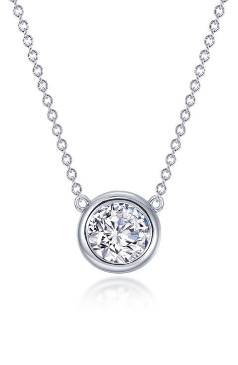 Bezel Simulated Diamond Solitaire Pendant Necklace