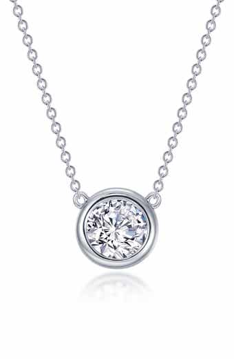 Bezel Simulated Diamond Solitaire Pendant Necklace
