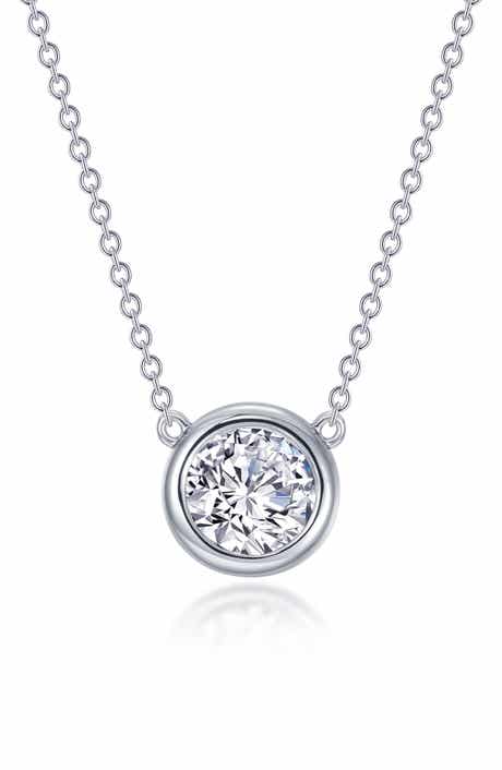 Bezel Simulated Diamond Solitaire Pendant Necklace