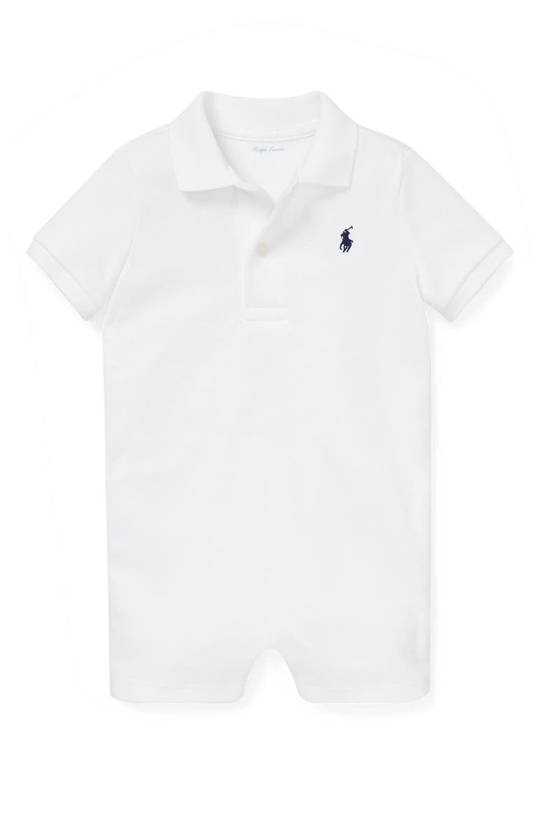 Cotton Polo Romper, Main, color, WHITE