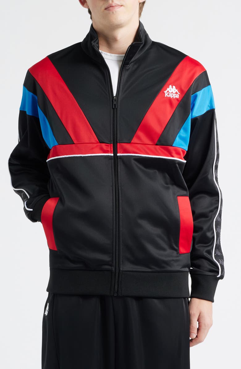 KAPPA 222 Banda Orlando Colorblock Tricot Track Jacket, Alternate, color, Black - Red Racing - Blue Sea