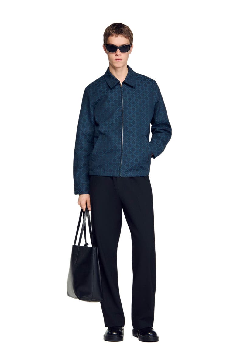 SANDRO Square Cross denim jacket, Alternate, color, Navy Blue