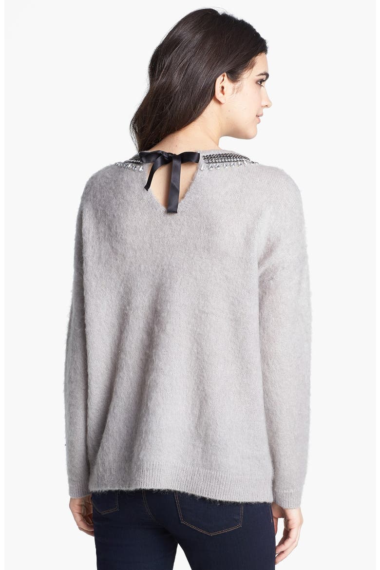 Hinge® Jewel Neck Textured Sweater, Alternate, color, HEATHER GREY