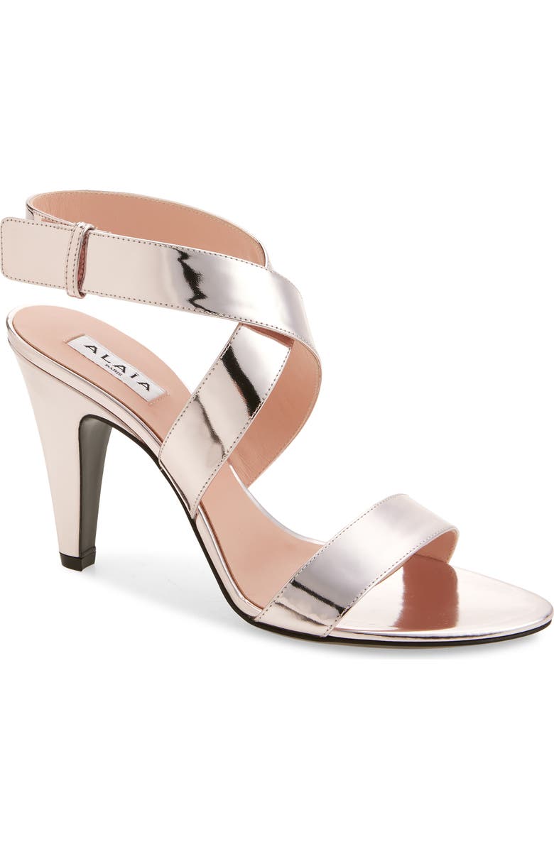 Alaïa Mirror Finish Cone Heel Sandal, Main, color, Blush/ Argent