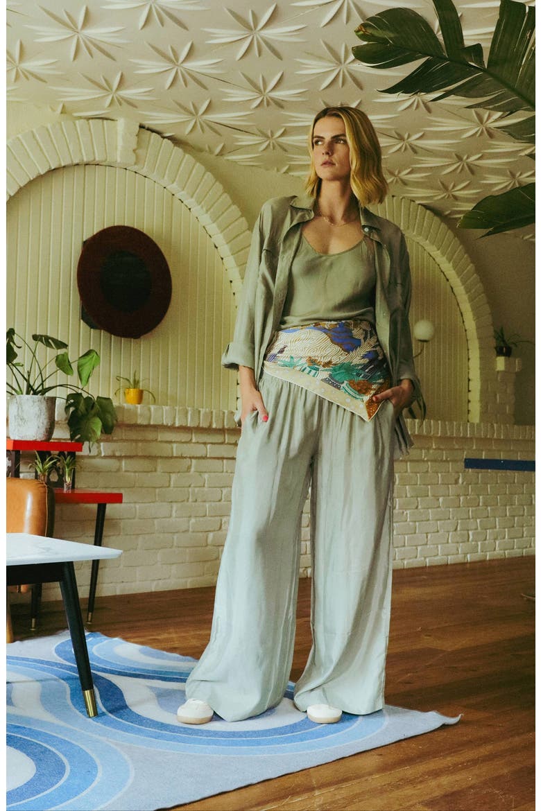 The Riviera Cupro Blend Crop Blouse, Alternate, color, OLIVE