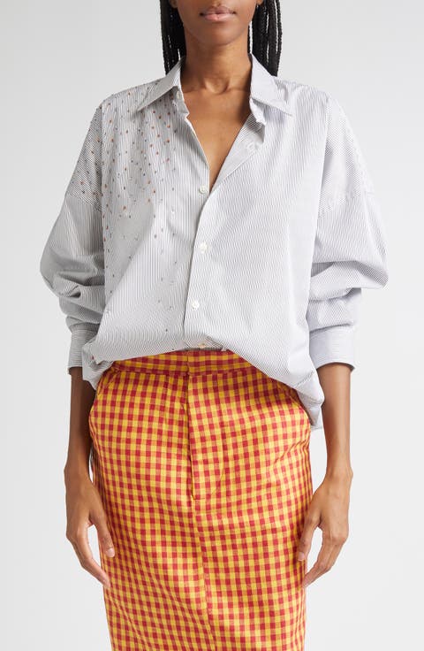 Raiven Sequin Embellished Stripe Button-Up Shirt