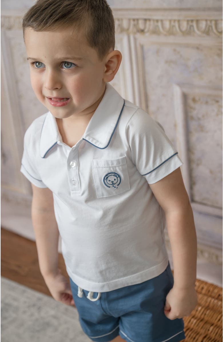 Petite Maison Kids Pima Cotton Polo Top and Shorts Set, Alternate, color, White And Navy