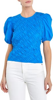 English Factory Asymmetric Shirred Puff Sleeve Top