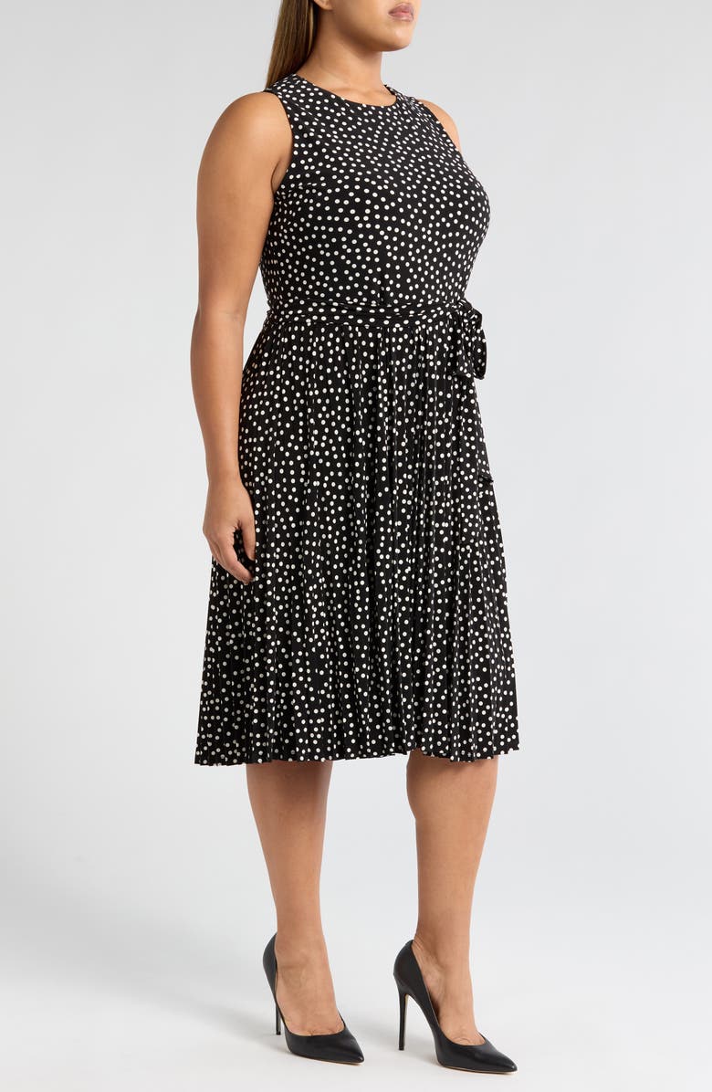 Anne Klein Polka Dot Pleat Skirt Midi Dress, Alternate, color, 