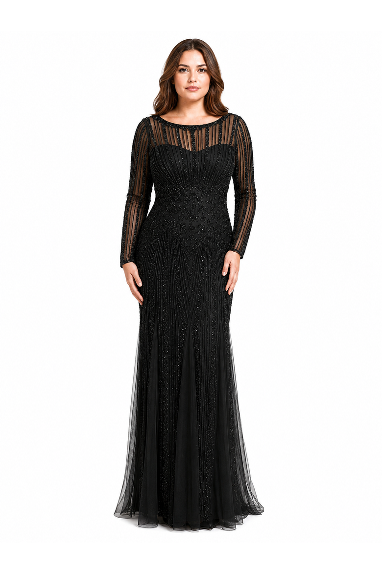 High Neck Beaded Gown, Main, color, Black