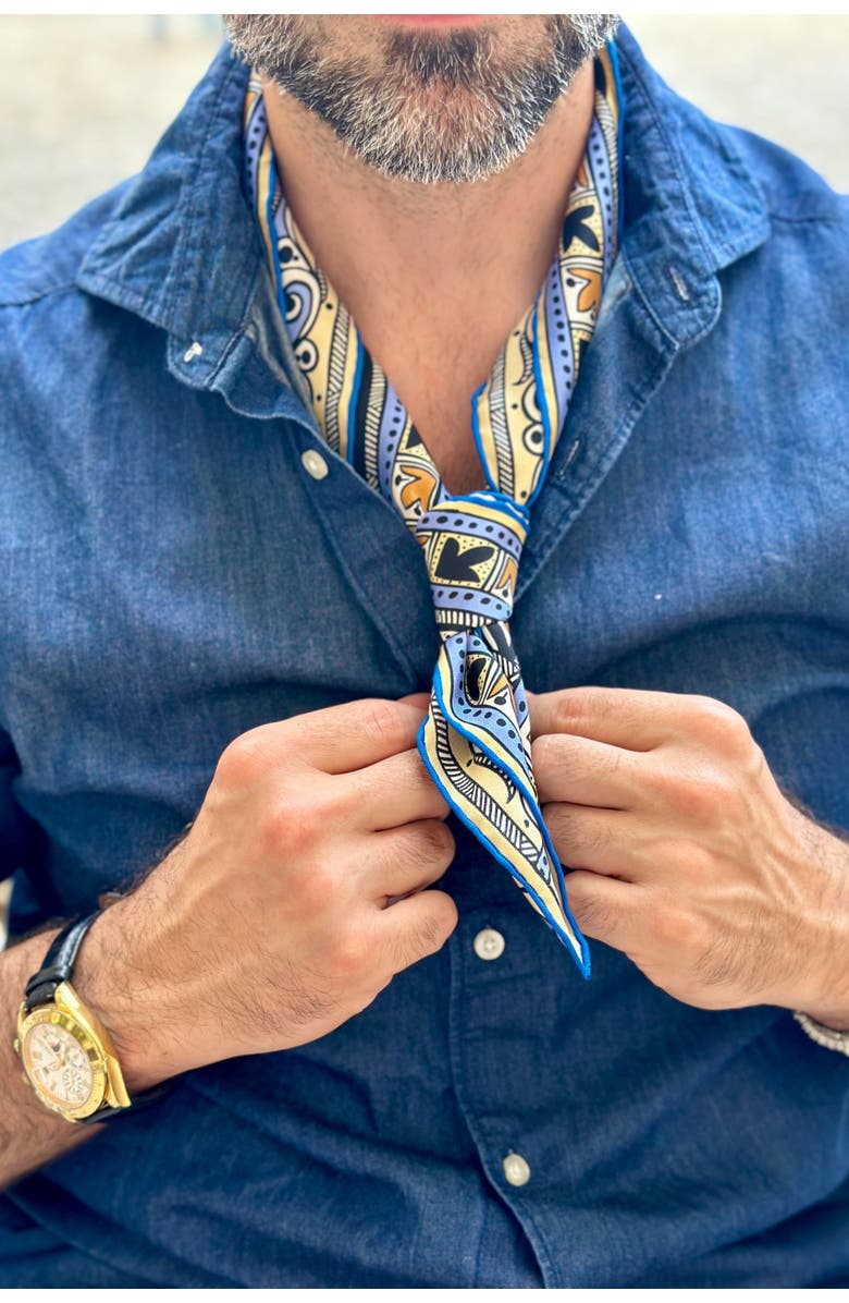 Elizabetta Capri - Hand Rolled Silk Neckerchief for Men, Alternate, color, Azure