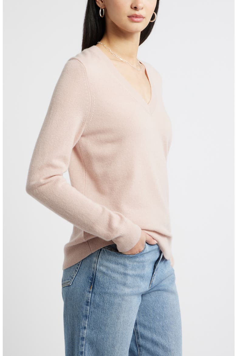 V-Neck Cashmere Sweater, Alternate, color, PINK ADOBE