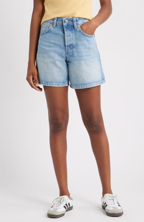 Editor High Waist Mid Thigh Denim Shorts