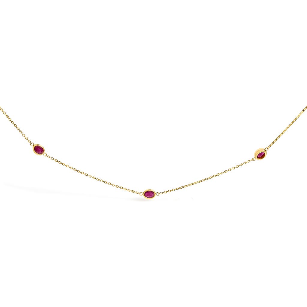 Haus Of Brilliance 14k Yellow Gold Bezel Set 4x3 Mm Oval Red Ruby Station Necklace