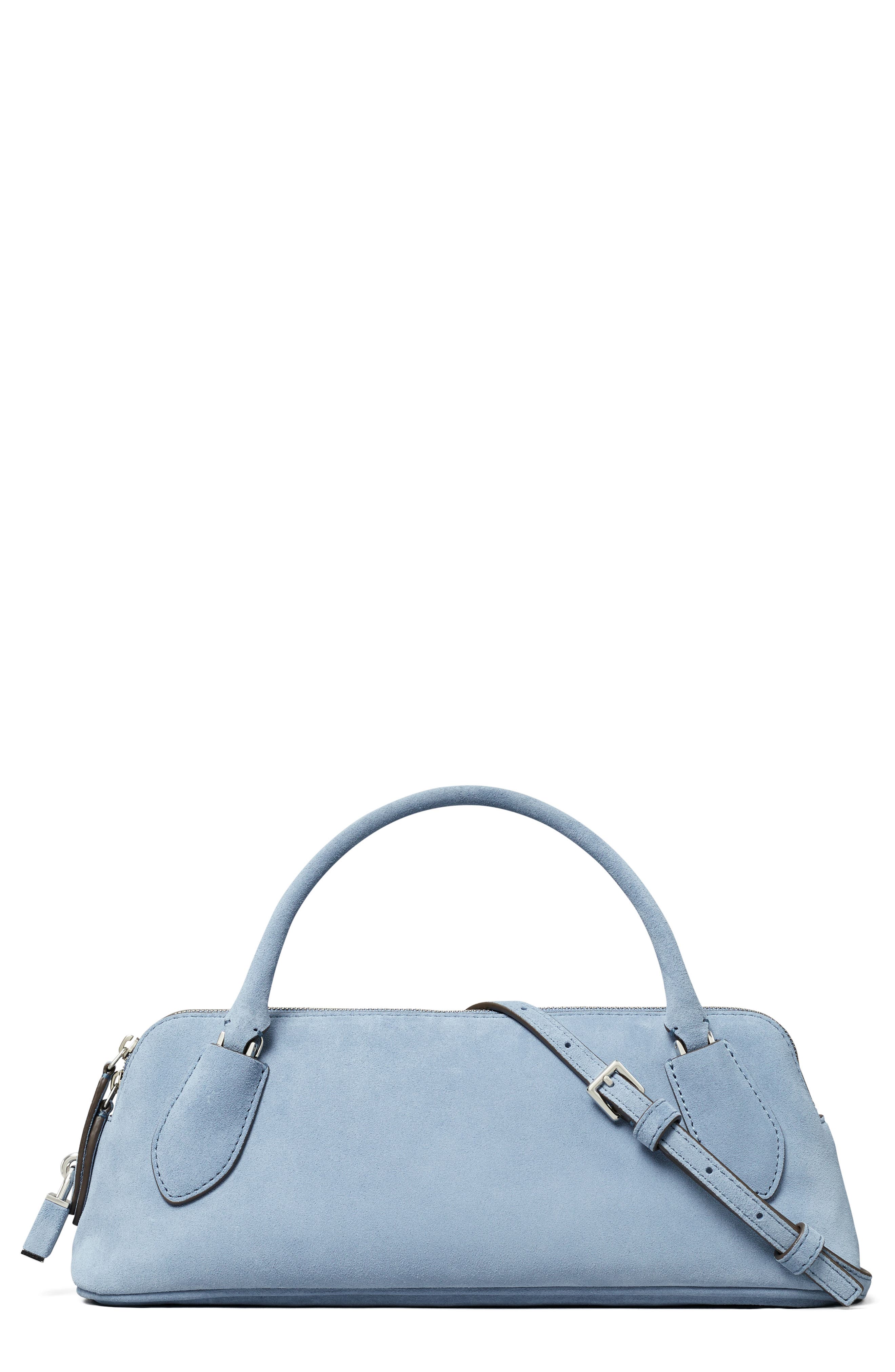 Lock Suede Top Handle Bag, Main, color, STEEL BLUE