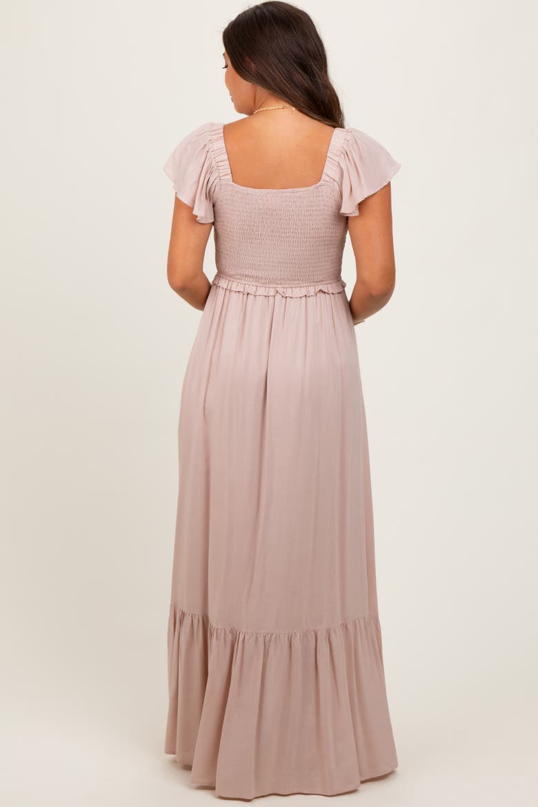 Smocked Top Woven Maxi Dress, Alternate, color, Taupe