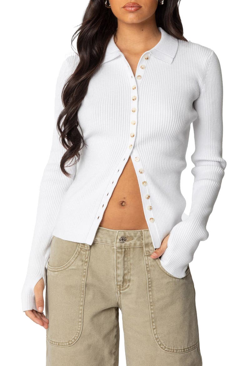 Mirielle Collar Rib Cardigan, Main, color, WHITE