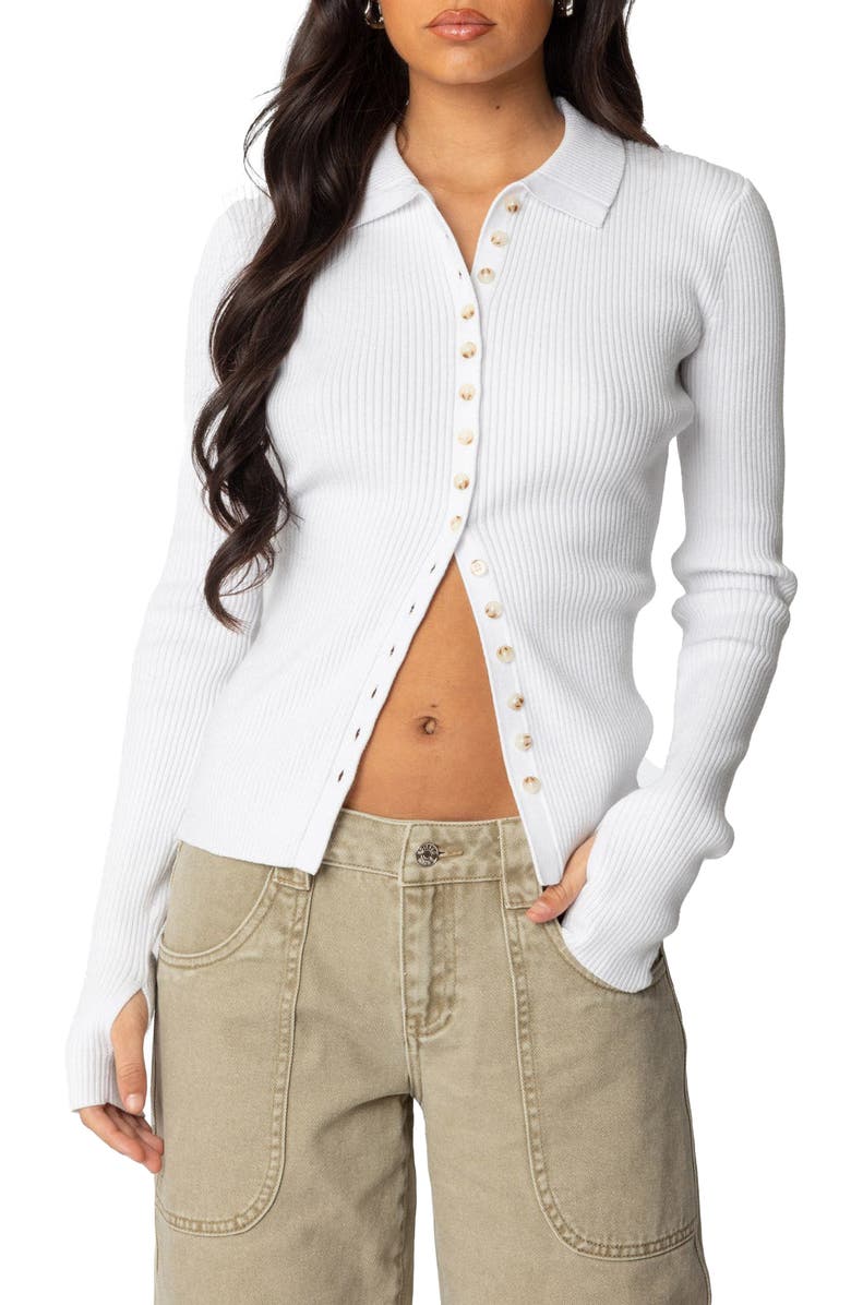 EDIKTED Mirielle Collar Rib Cardigan, Main, color, White