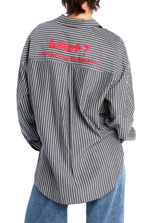BILLY T BILLY T WHAT? STRIPE EMBROIDERED GRAPHIC BUTTON-UP SHIRT 