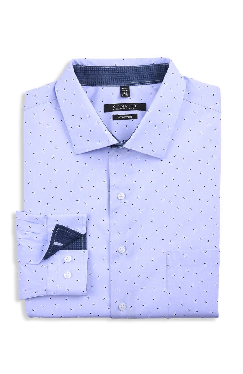 Synrgy by DXL Big & Tall Abstract Print Performance Dress Shirt, Main, color, Blue