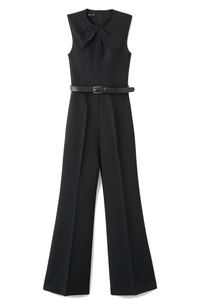 MANGO Draped Detail Belted Wide Leg Jumpsuit, Alternate, color, Black