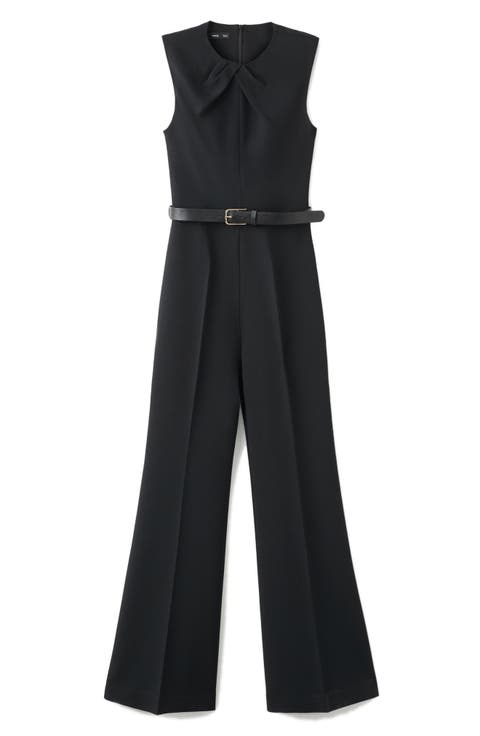 Draped Detail Belted Wide Leg Jumpsuit (Regular & Plus)