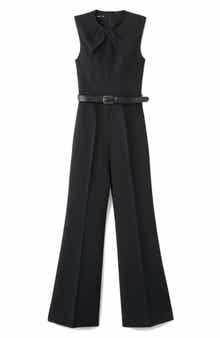 Draped Detail Belted Wide Leg Jumpsuit
