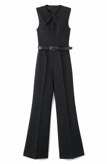 Draped Detail Belted Wide Leg Jumpsuit