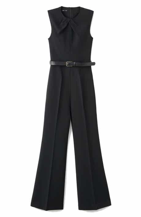 Draped Detail Belted Wide Leg Jumpsuit