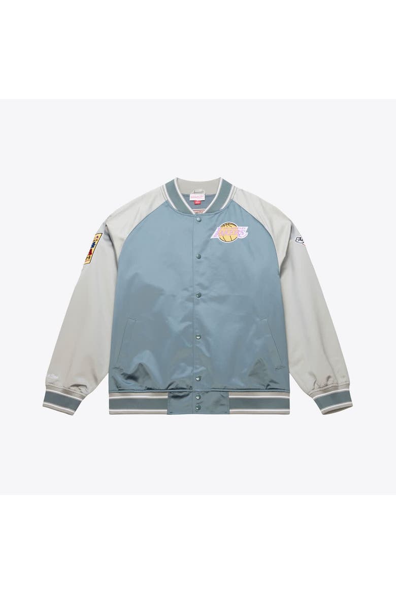 Men's Mitchell & Ness  Blue/Silver Los Angeles Lakers Thunderstorm Lightweight Satin Full-Snap Jacket, Main, color, Blue