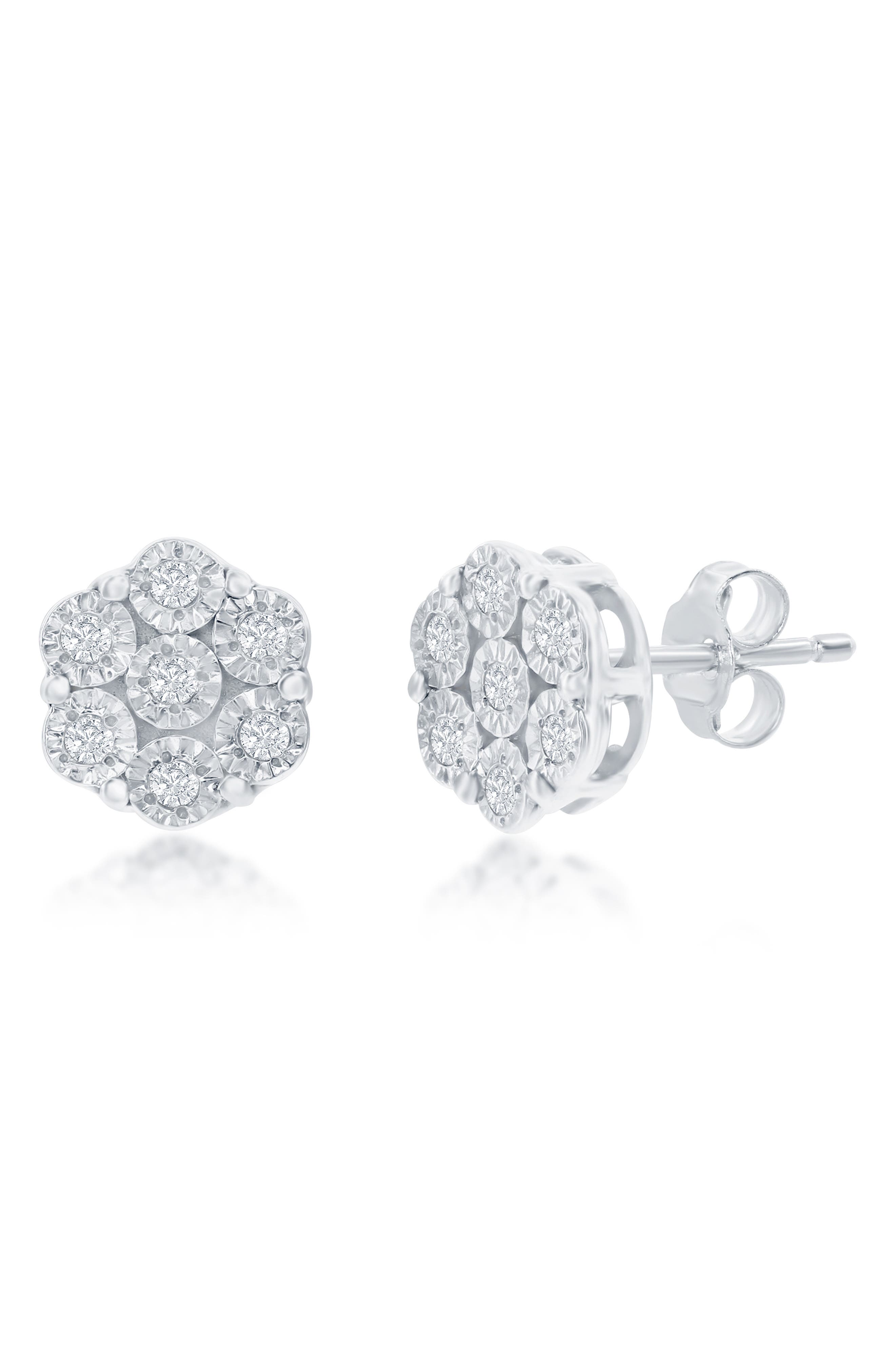 SIMONA Sterling Silver Diamond Flower Stud Earrings - 0.03ct.