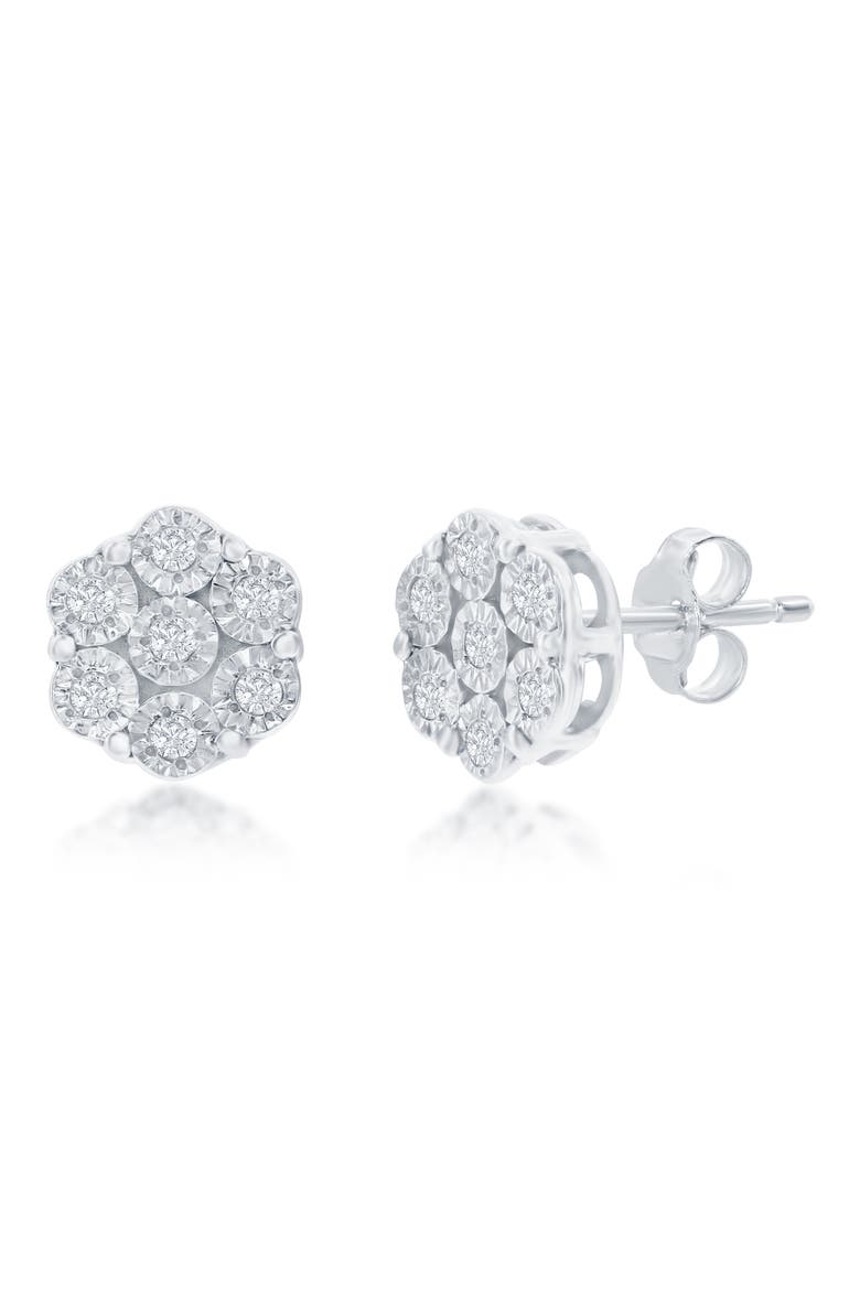 Sterling Silver Diamond Flower Stud Earrings - 0.03ct., Main, color, SILVER