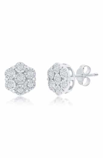 SIMONA Sterling Silver Diamond Flower Stud Earrings - 0.03ct.
