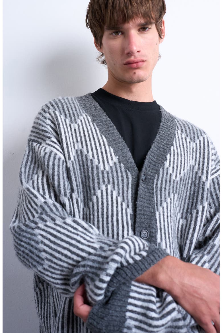 Diamond V-Neck Cardigan, Alternate, color, GREY