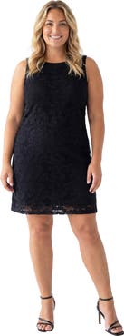 24seven Comfort Apparel Curvy Elevate Lace Sleeveless Boat Neck Mini Shift Dress