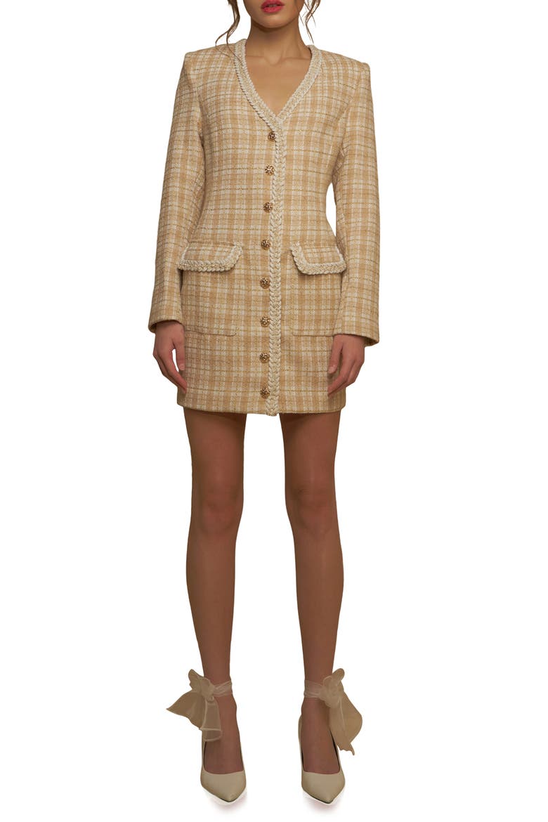 Premium Plaid Tweed Minidress, Main, color, BEIGE MULTI